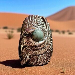 Stainless steel Silver plated Eagle Ring with Turquoise Stone‎